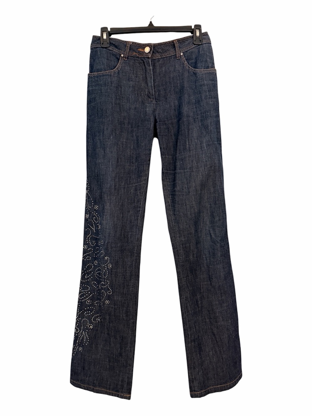 CERRUTI 1881 8 (44 IT) Designer Jeans Blue High-Rise Wide Leg Zirconi Bejeweled